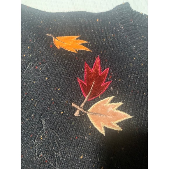 Croft & Barrow Black Speckled Cardigan Sweater Leaf Size L grandmacore - Picture 3 of 9